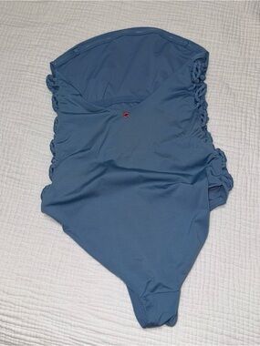 Red Carter Dusty Blue One-Piece Swimsuit with Braided Center Trim